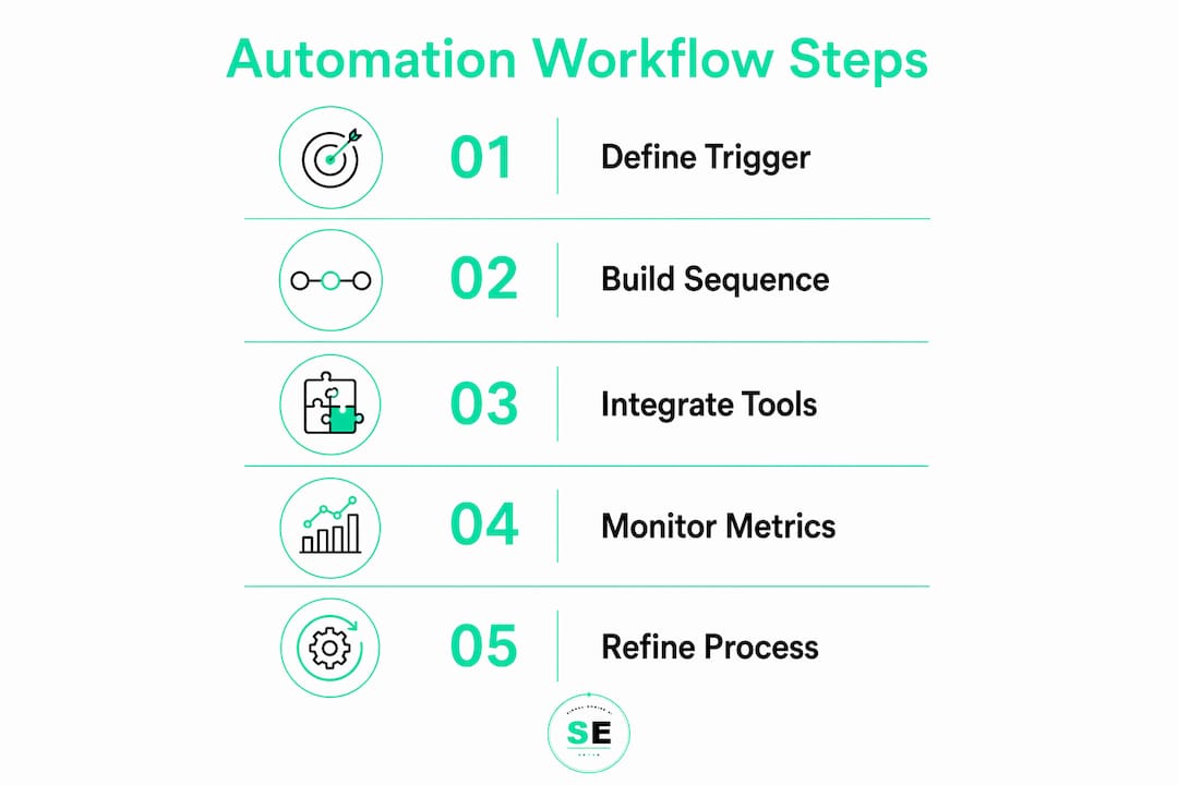 Infographic illustrating five steps of consultant communication workflow automation