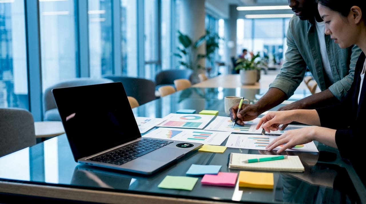 Hands reviewing contact database documents