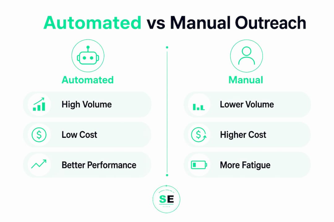 Comparison infographic of automated versus manual outreach benefits