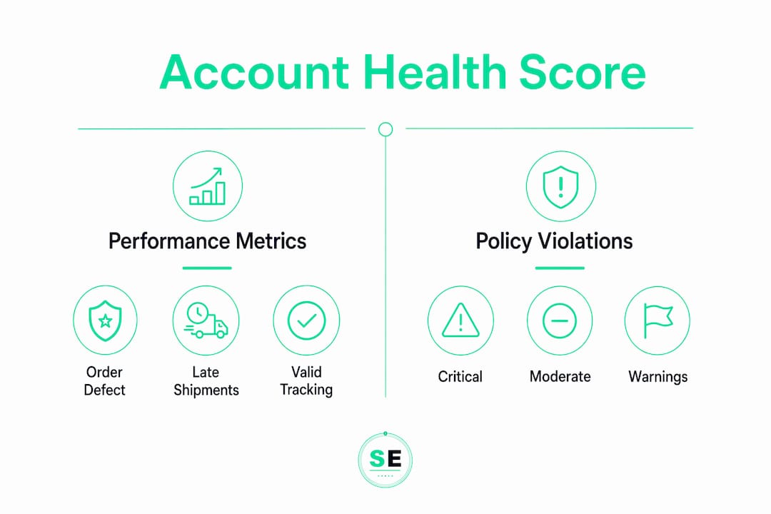 Infographic showing Amazon account health score components