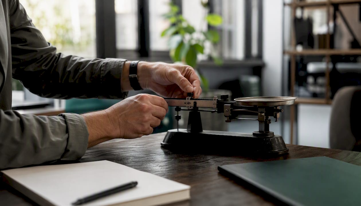 Hands adjusting a mechanical scale for measurement