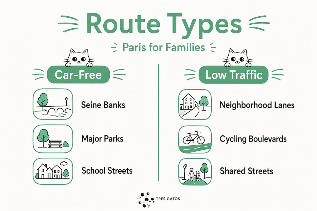 Infographic comparing car-free and low-traffic cycling routes