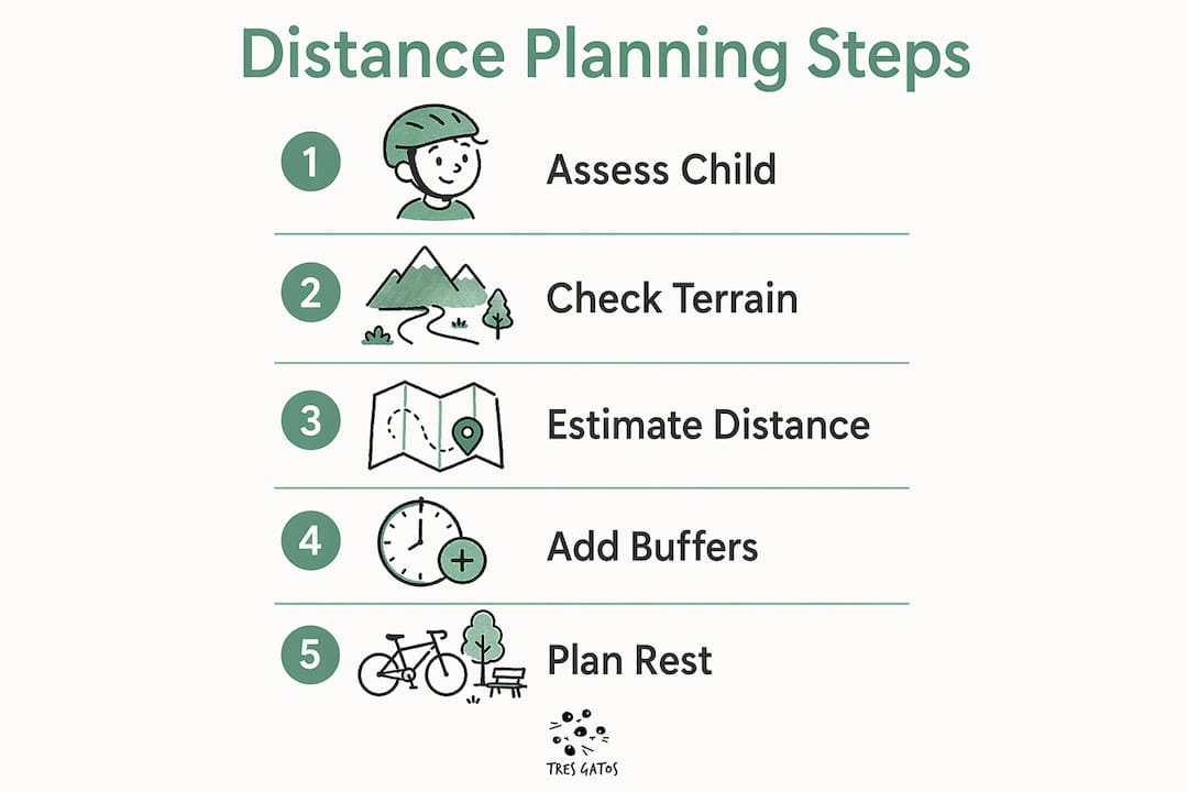 Infographic illustrating family bike tour planning steps