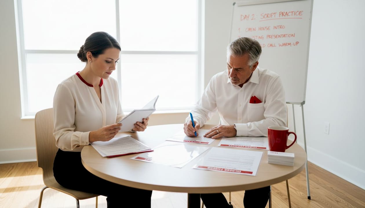 Agents practicing real estate sales role-play