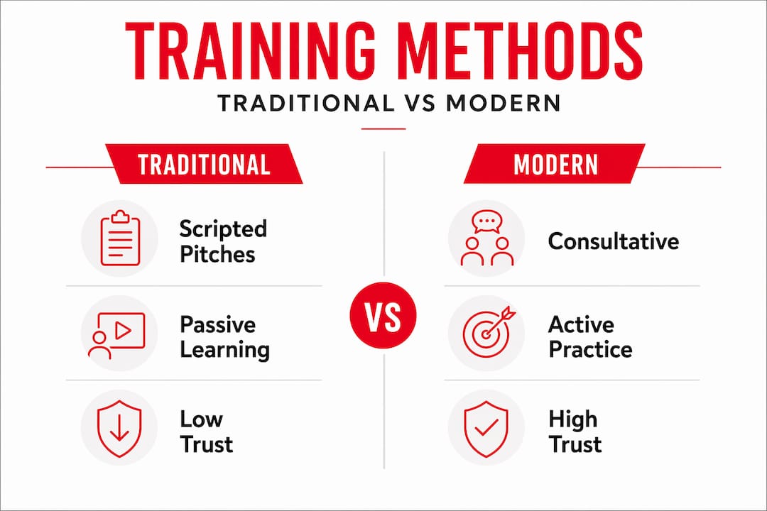 Infographic contrasting traditional and modern training methods