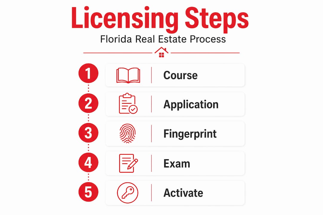 Infographic showing real estate license steps