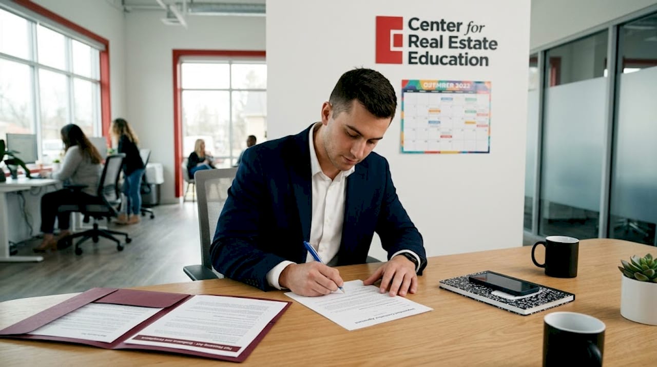 Agent signing contractor agreement in brokerage conference room