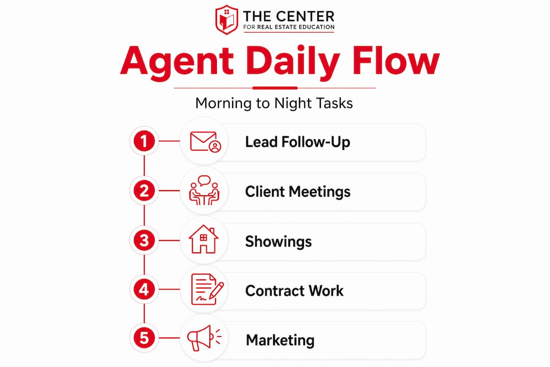 Infographic showing agent daily workflow steps
