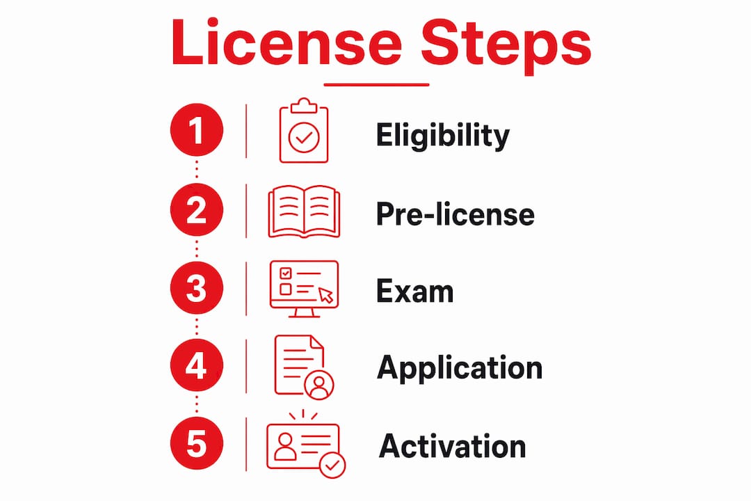 Infographic showing step-by-step Florida real estate license process