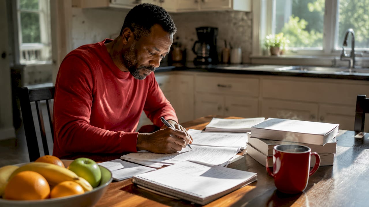 Hands filling out real estate licensing practice exam sheets