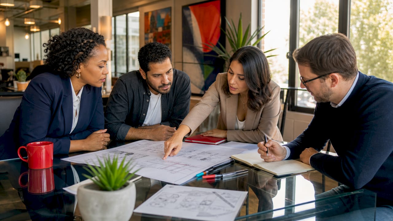 Professionals collaborating on real estate designs