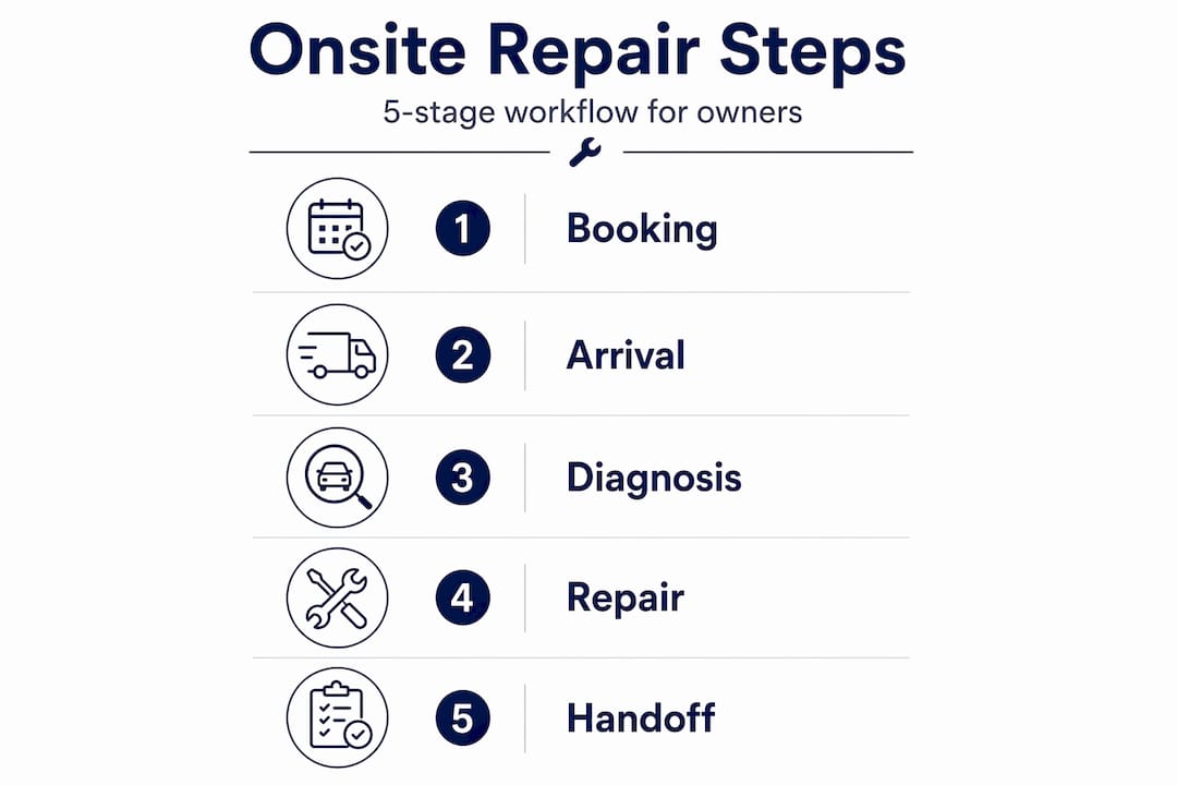 Infographic showing five-step onsite car repair process