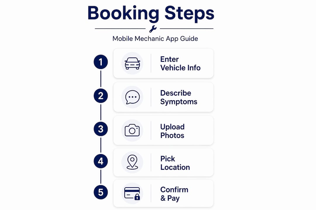Step-by-step infographic for app booking process
