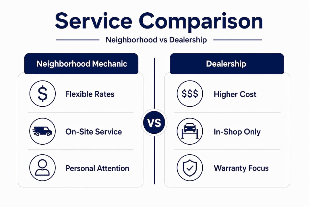Infographic comparing neighborhood mechanics and dealerships
