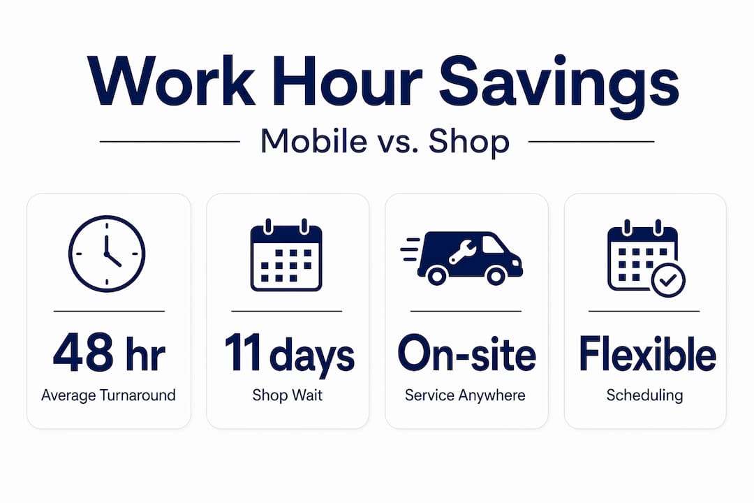 Infographic comparing work hour savings with mobile mechanic