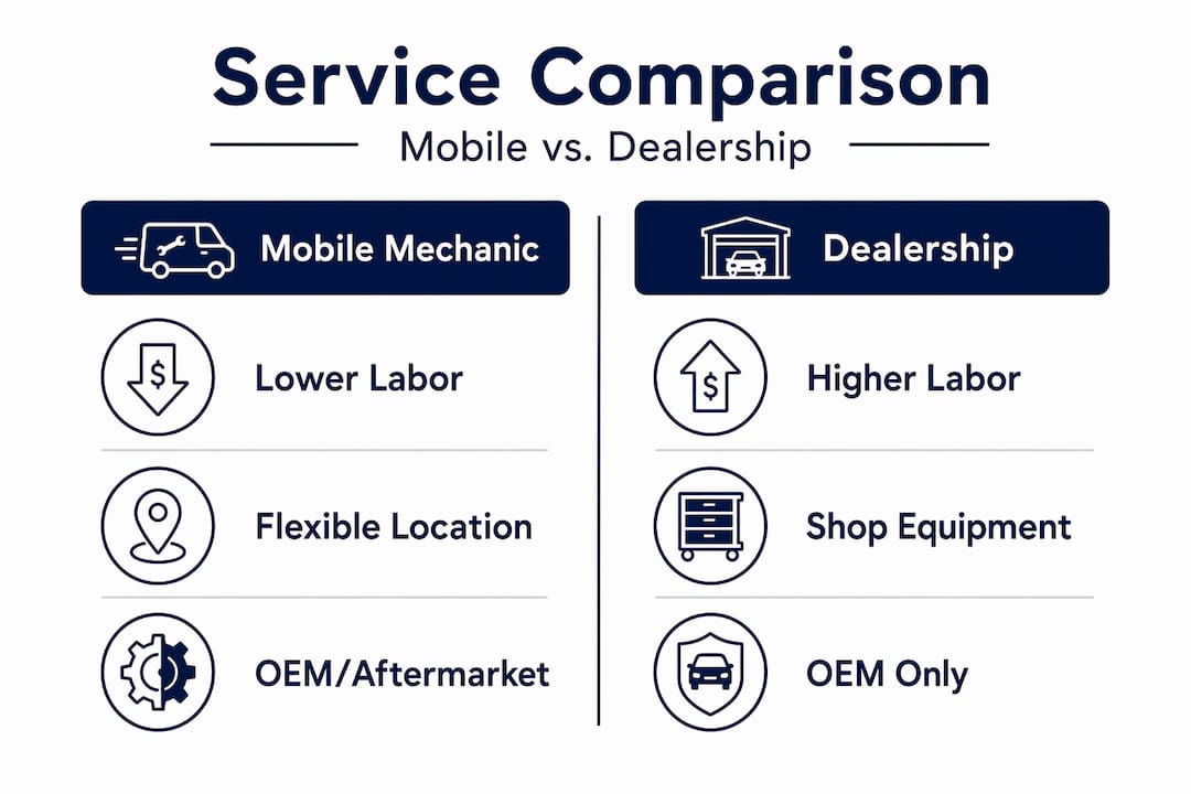 Infographic comparing mobile mechanic and dealership services