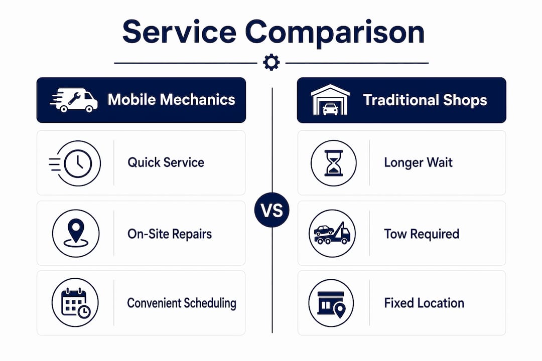 Infographic comparing mobile mechanics and traditional shops