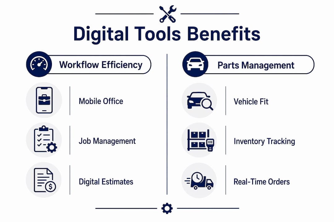 Infographic comparing workflow and parts management benefits