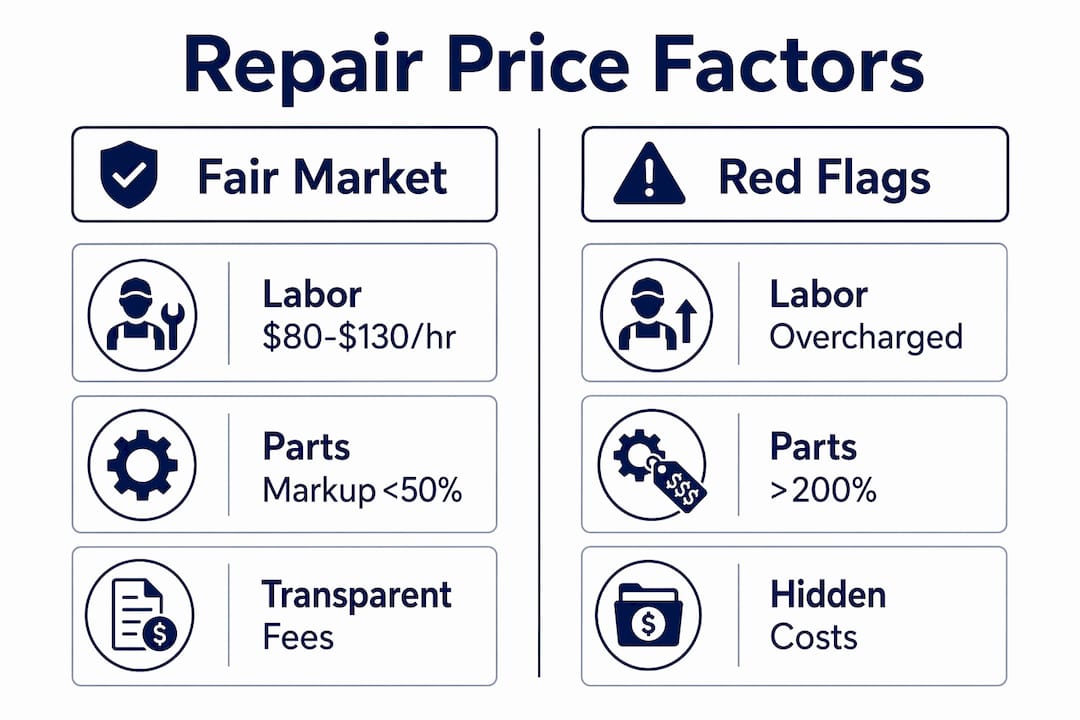 Infographic comparing fair market price factors and red flags