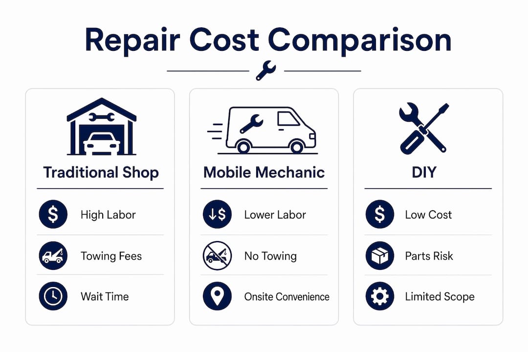 Infographic comparing auto repair options costs and logistics