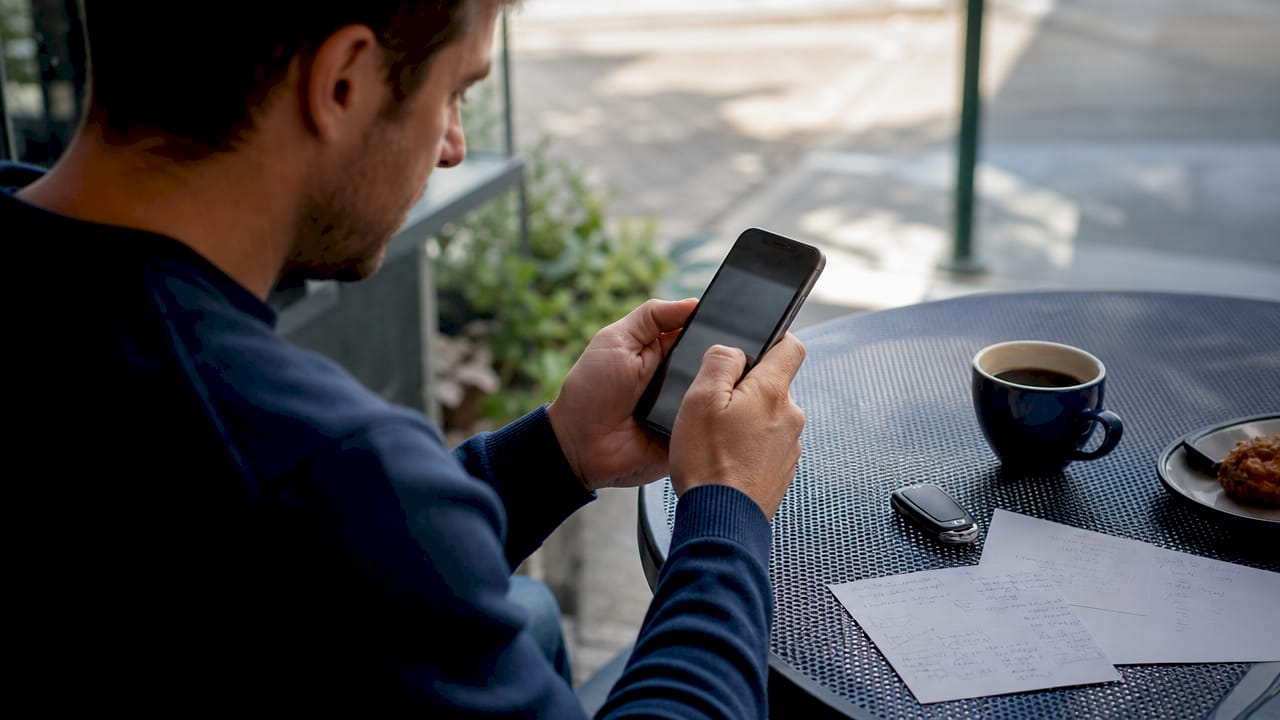 Hands holding smartphone with auto repair payment link