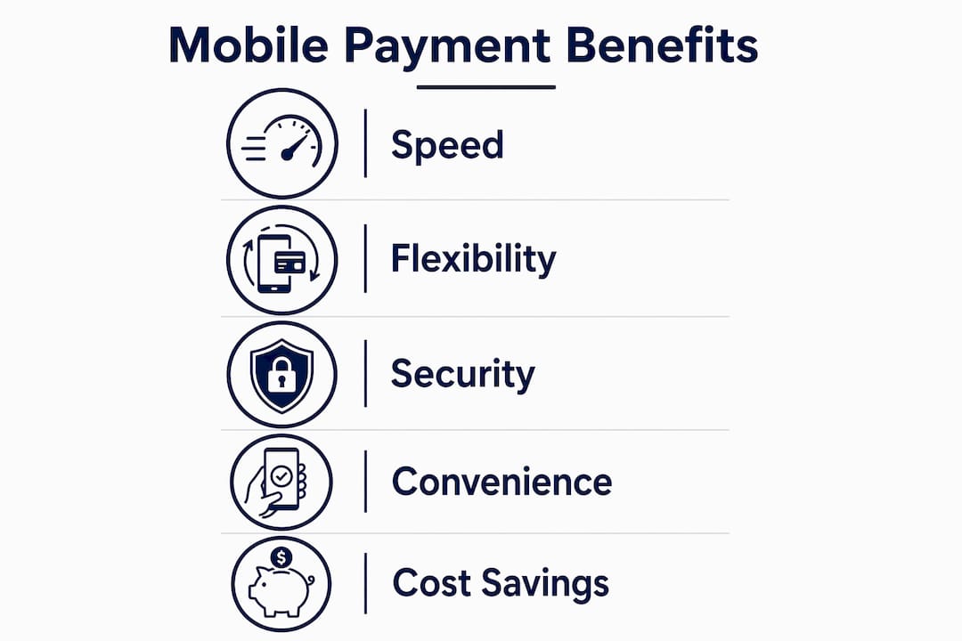 Infographic showing five key benefits of mobile payments