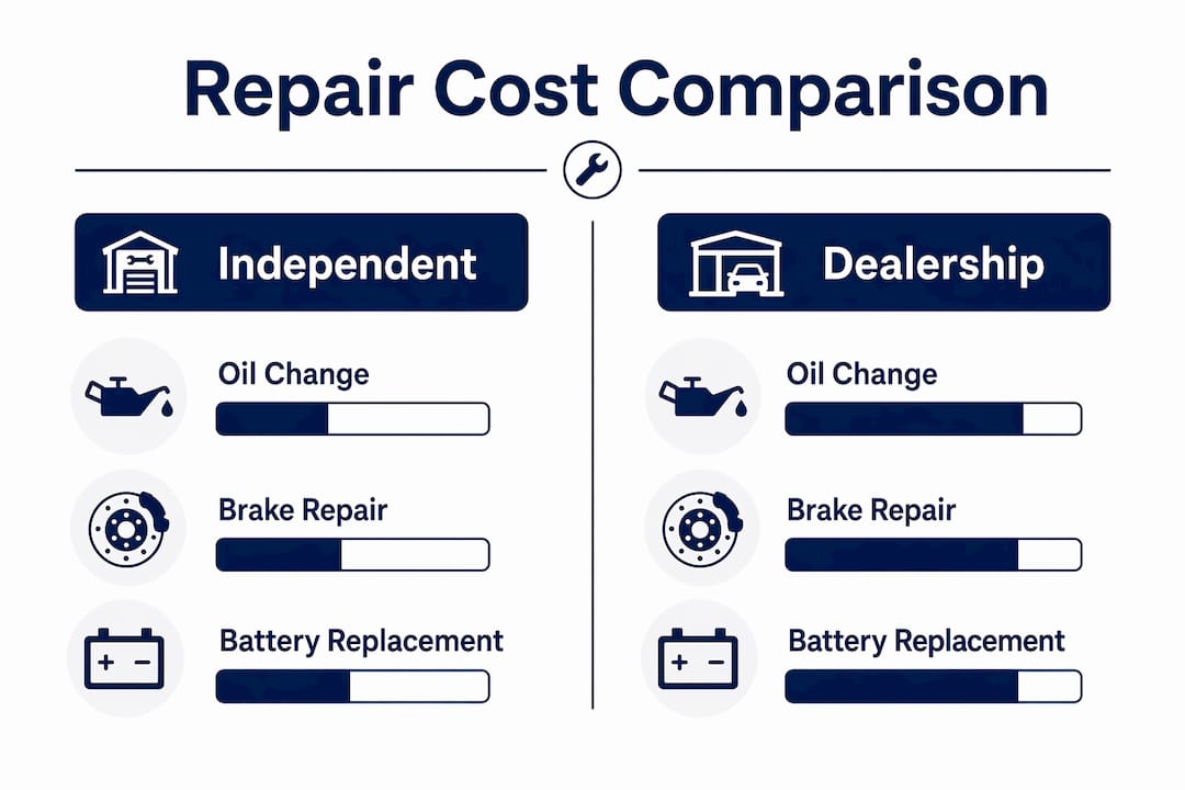 Infographic comparing independent shops and dealership costs