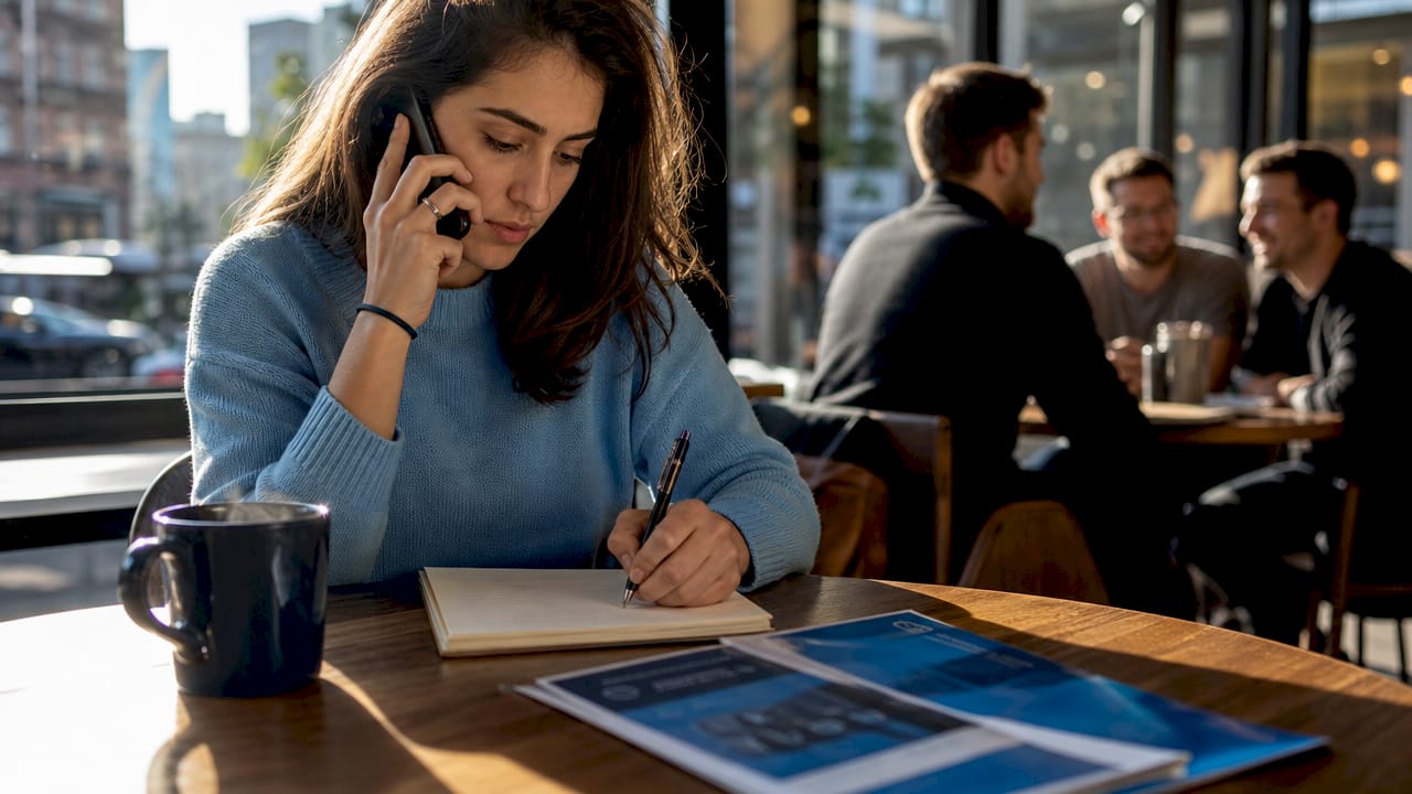 Woman booking contactless car repair by phone