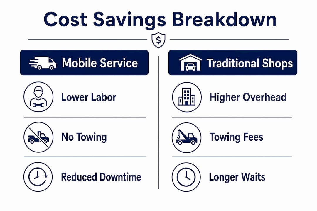 Infographic comparing cost savings of mobile service versus traditional shops