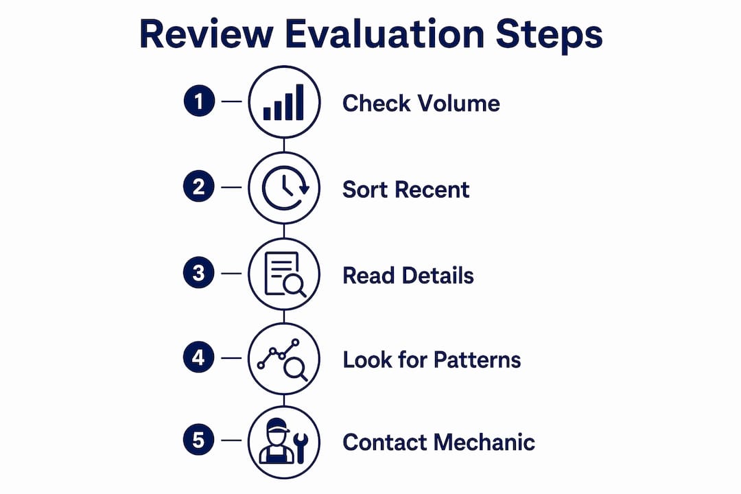 Infographic showing steps to evaluate mechanic reviews