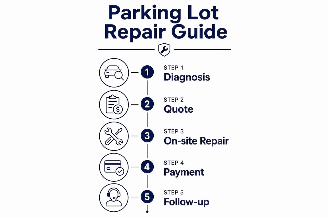 Infographic showing step-by-step parking lot repair process