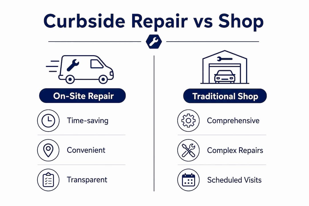 Infographic comparing curbside repair and traditional shop advantages