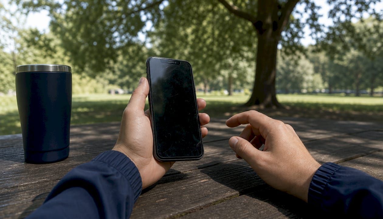 Close-up of phone ready for contactless payment in vehicle interior