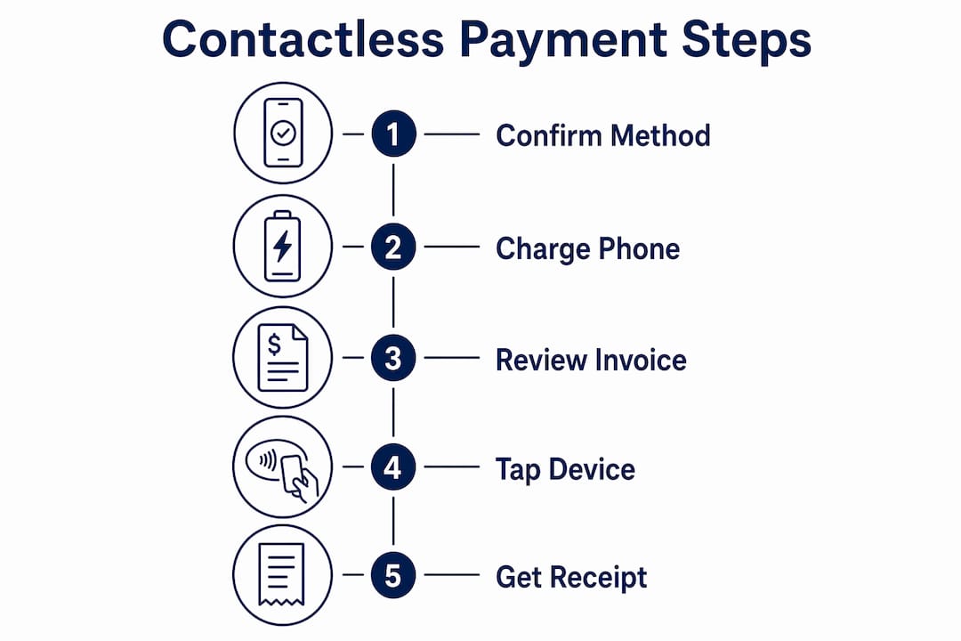 Infographic showing five contactless payment steps for mobile mechanic