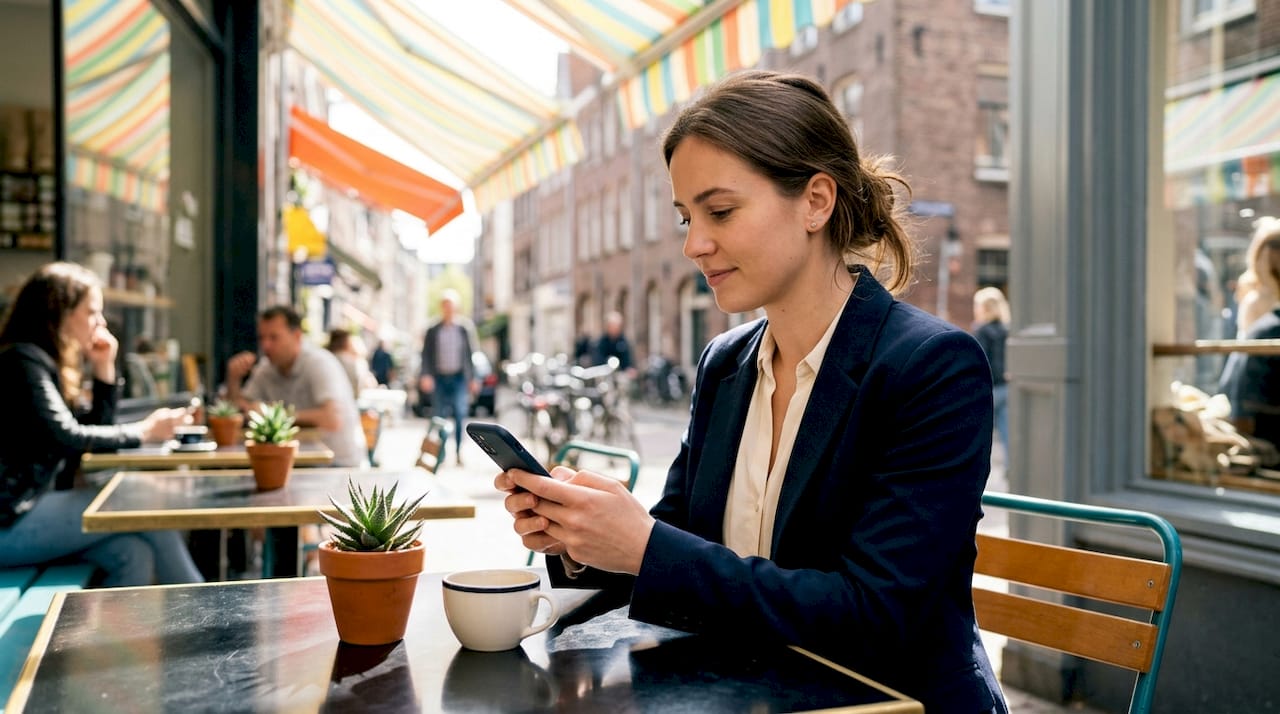 Woman booking mobile oil change on phone