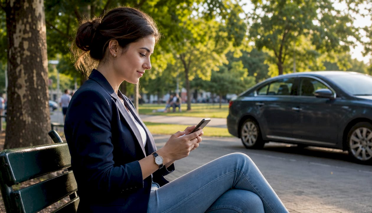 Hands booking auto repair appointment on smartphone