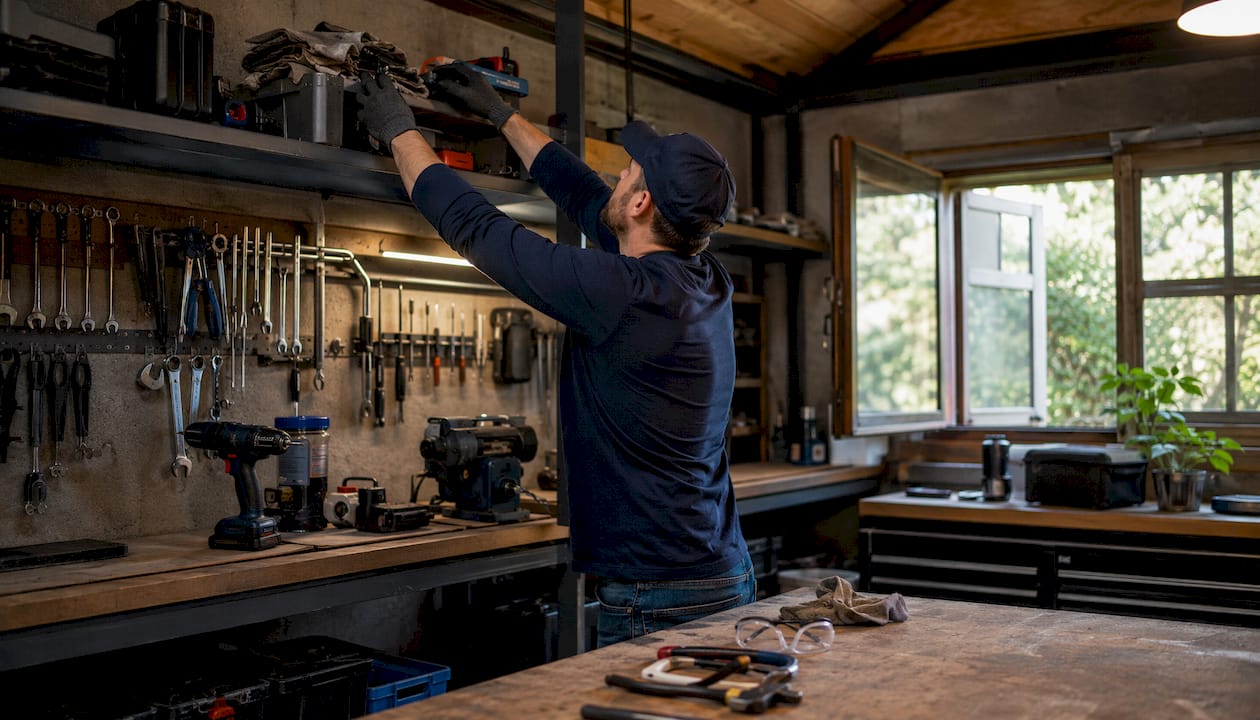 Parent storing tools safely out of children's reach