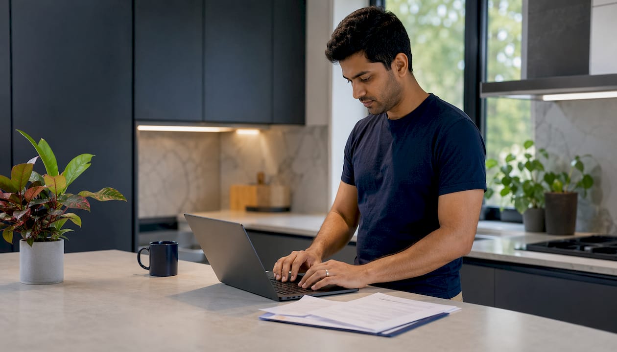 Hands typing on keyboard moderating reviews