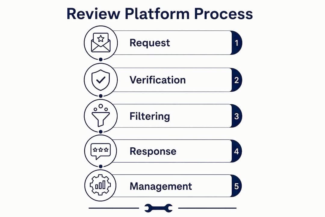 Infographic showing mechanic review platform process flow