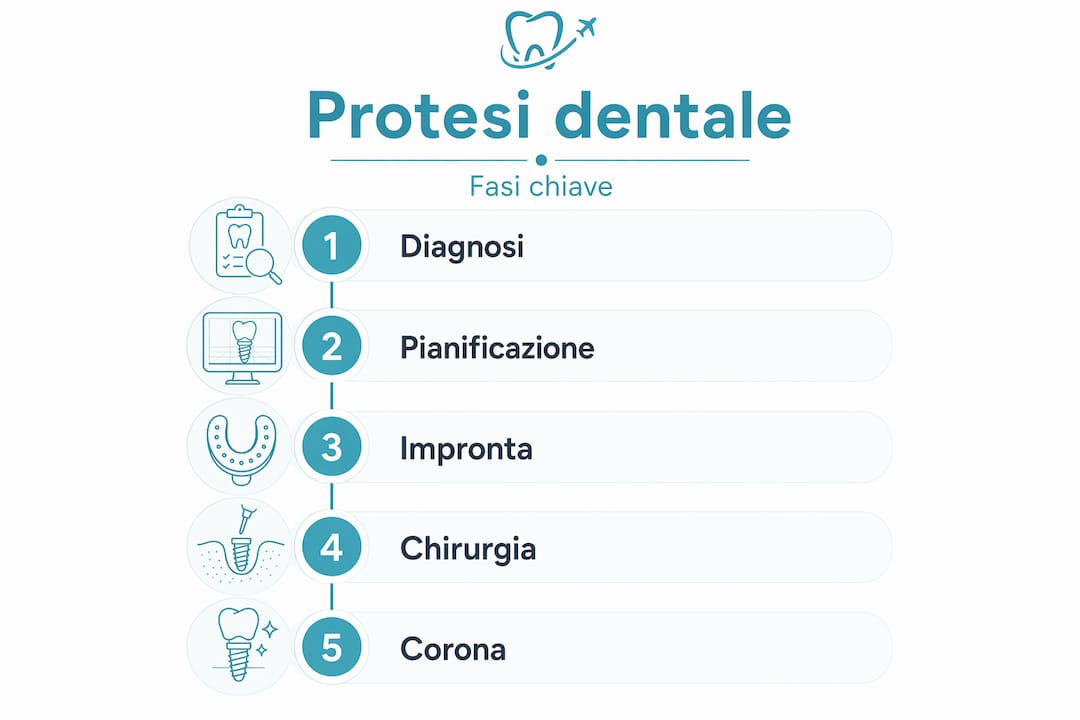 Infografica: le tappe fondamentali per la realizzazione di una protesi dentale