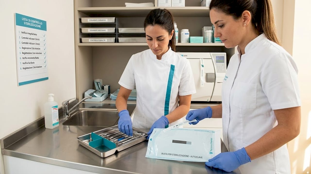 Gli assistenti si occupano di preparare gli strumenti odontoiatrici per la sterilizzazione, seguendo scrupolosamente tutte le procedure igieniche necessarie.