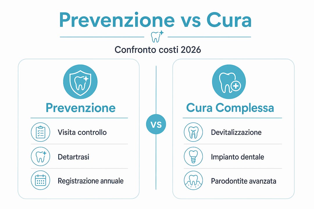 Infografica: meglio prevenire che curare – confronto tra i costi della prevenzione e quelli delle cure dentistiche
