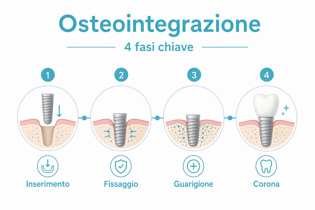 Infografica: le fasi dell’osteointegrazione negli impianti dentali