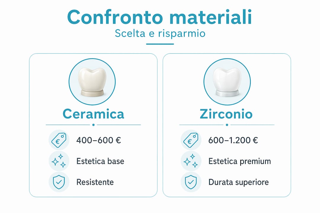 Infografica: differenze tra protesi dentali in ceramica e in zirconio