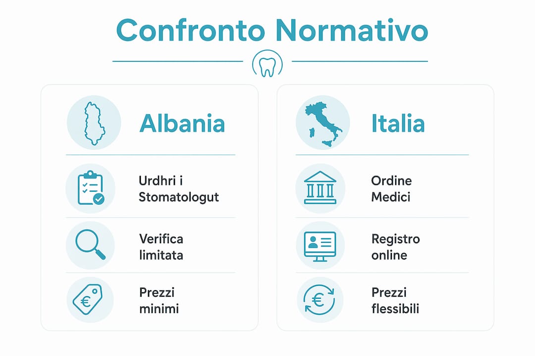 Infografica: confronto tra le normative per l’esercizio della professione odontoiatrica in Albania e in Italia