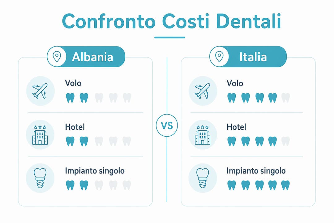 Infografica: confronto dei costi tra cure dentistiche in Albania e Italia