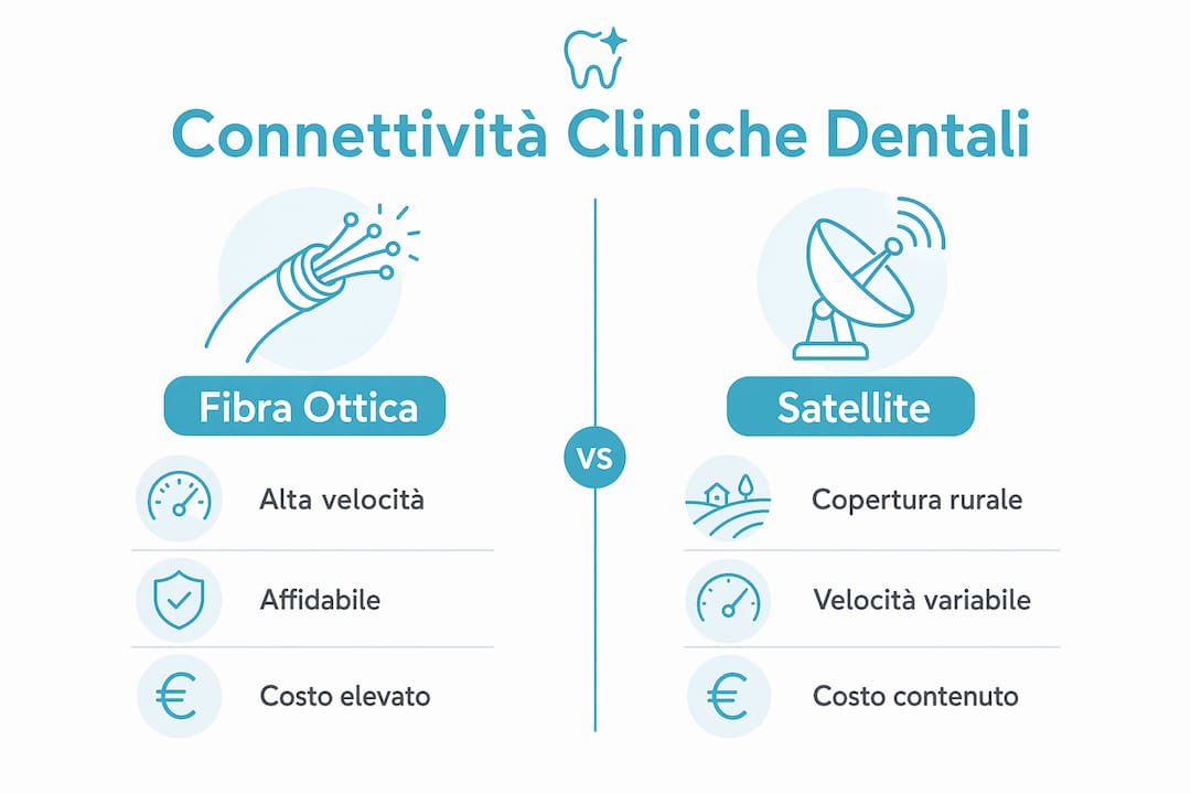 Infografica: differenze e vantaggi tra connessione in fibra ottica e internet satellitare