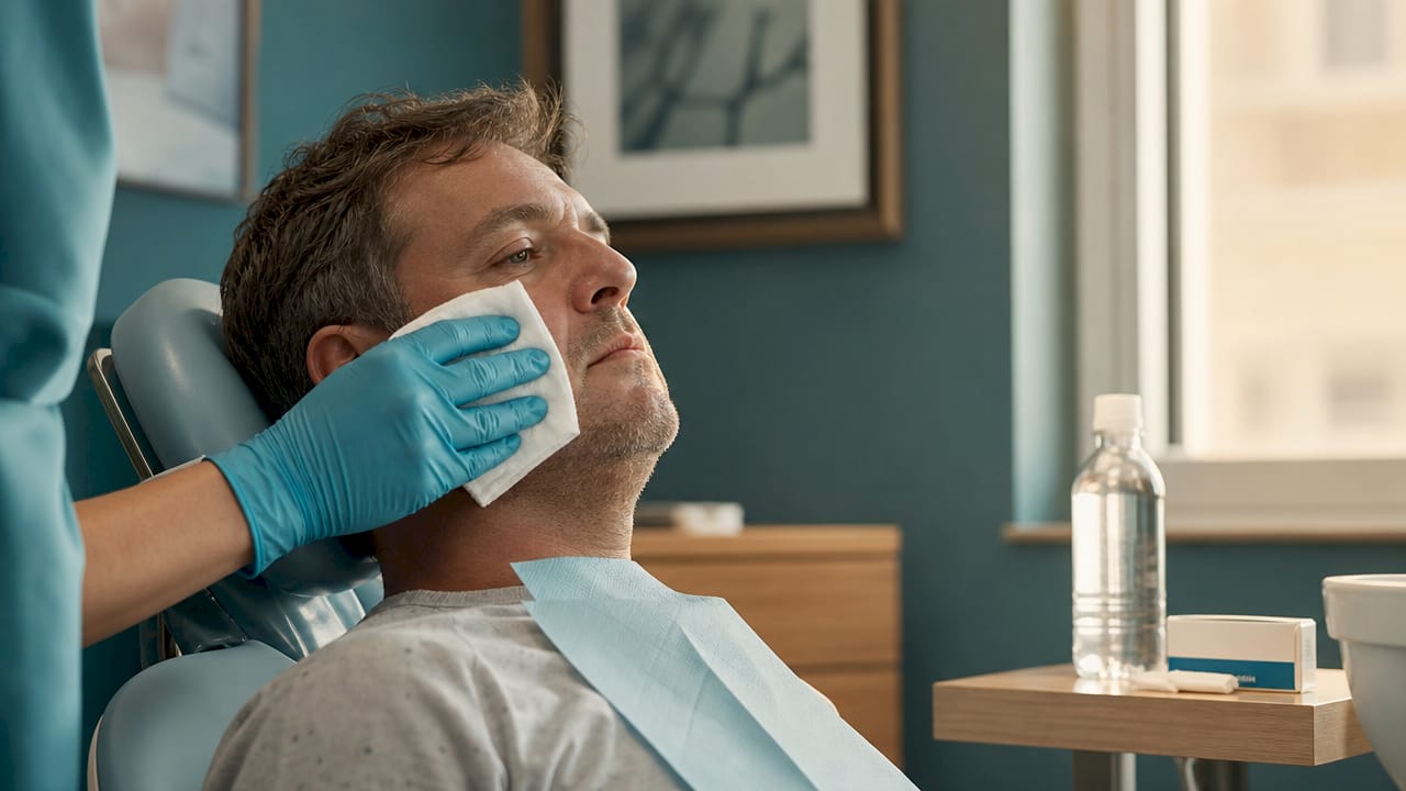 Paziente sottoposto a terapia del freddo dopo l’impianto