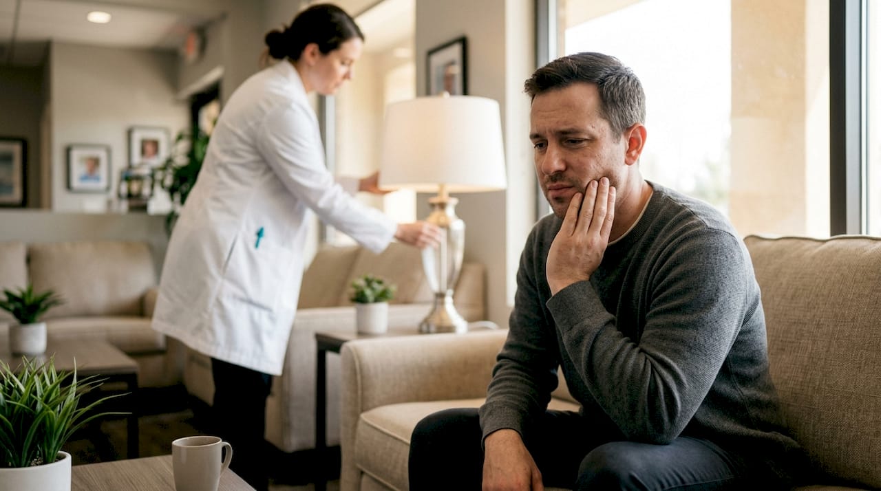 Mani premurose che alleviano il dolore della mascella