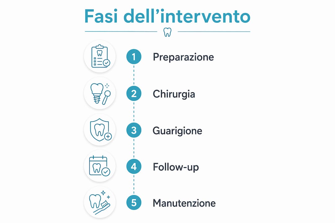 Infografica che mostra passo dopo passo le fasi dell’intervento di impianto per pazienti diabetici